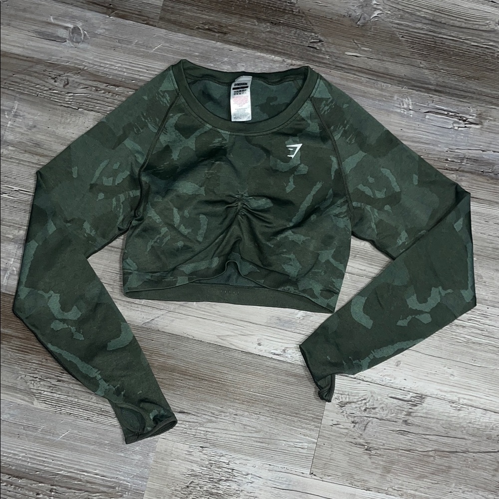 Gymshark Dark Green Camo Crop Top
